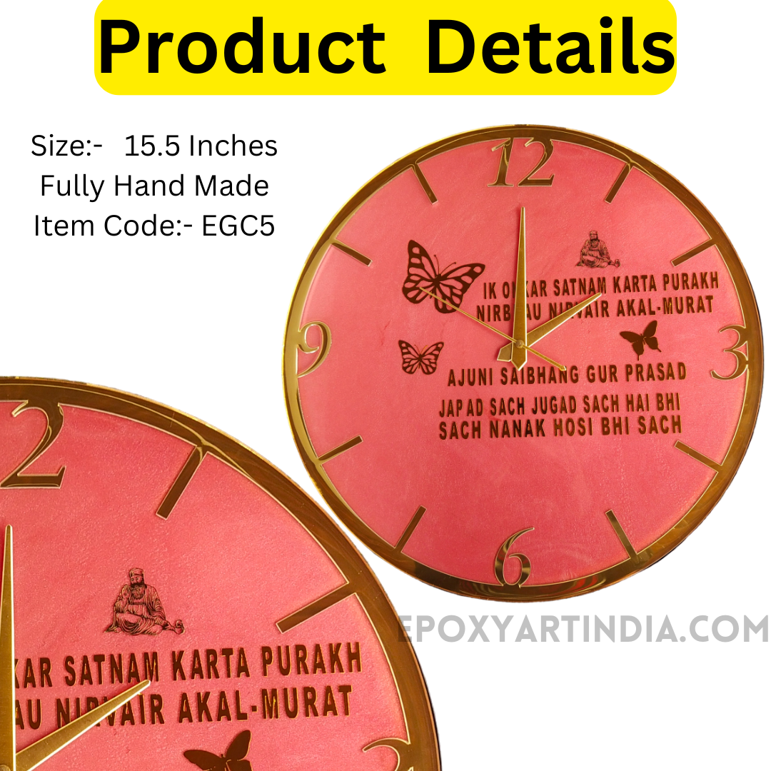 Urban Resin Wall Clock with Acrylic fully handmade |EGC5| pearl pink
